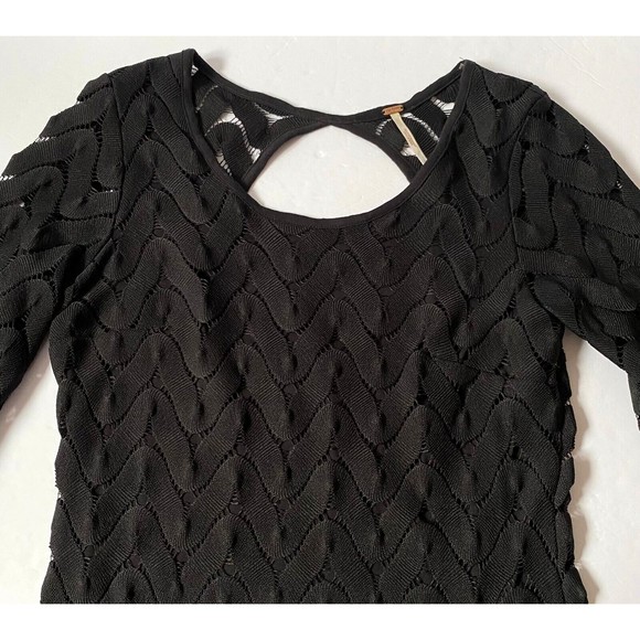 Free People Dress Womens Small Black Crochet Knit Chevron Pattern Bodycon Read - Picture 2 of 15